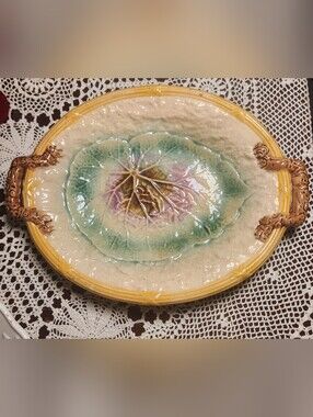 Antique 19th Century Majolica Begonia Leaf Platter